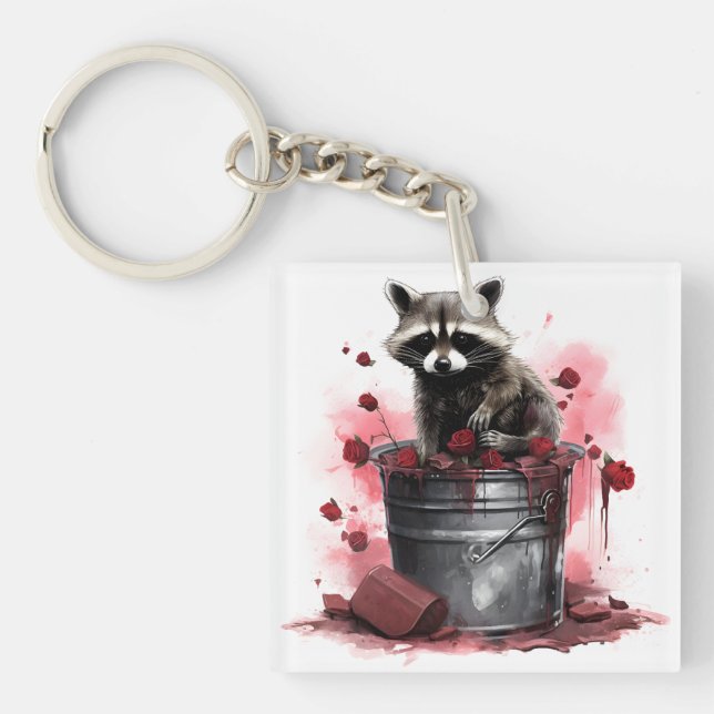 Racoon in trash bin Valentines day Key Ring (Front)