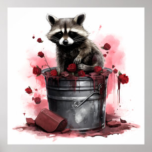 Racoon in trash bin Valentines day Poster