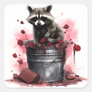 Racoon in trash bin Valentines day Square Sticker