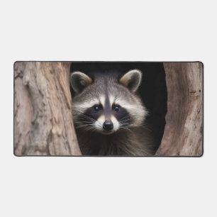 Racoon in Tree Cave  Desk Mat