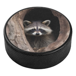 Racoon in Tree Cave  Hockey Puck
