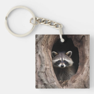 Racoon in Tree Cave Key Ring