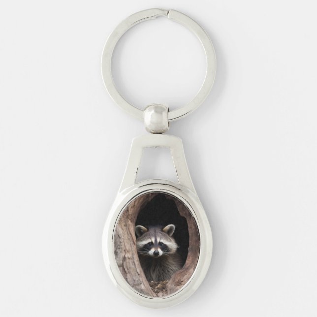Racoon in Tree Cave  Key Ring (Front)