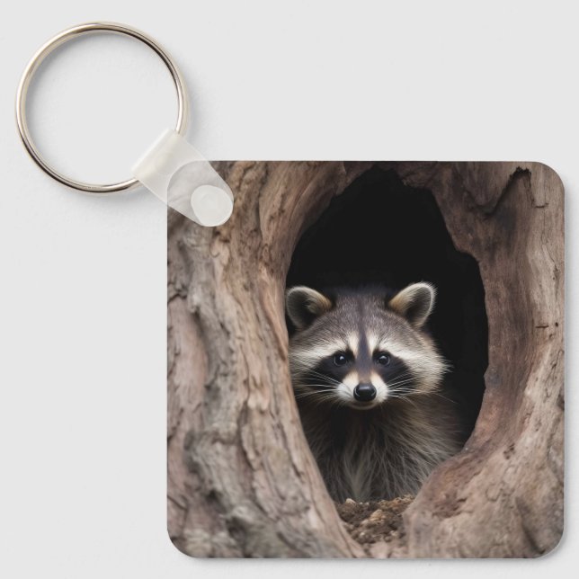 Racoon in Tree Cave  Key Ring (Front)