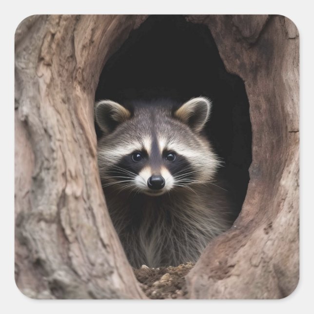Racoon in Tree Cave  Square Sticker (Front)