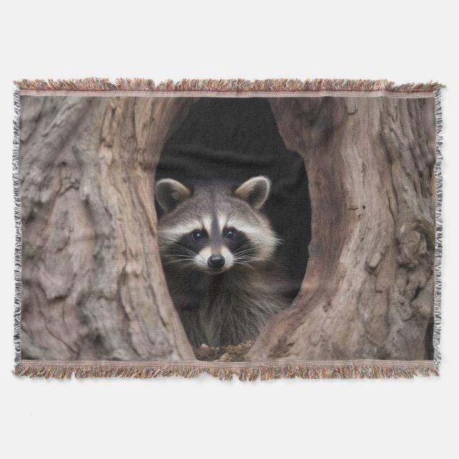 Racoon in Tree Cave  Throw Blanket (Front)