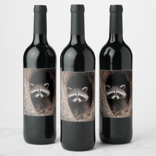 Racoon in Tree Cave Wine Label