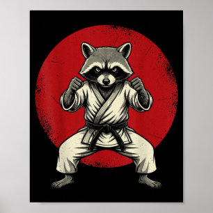 Racoon Karate Judo Japan Japanese Flag Funny Poster
