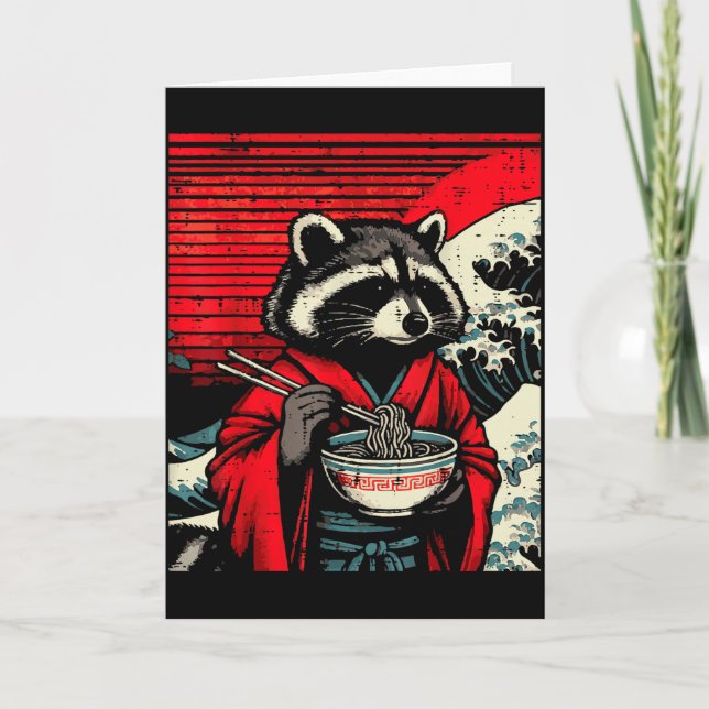 Racoon Kimono Eating Ramen Japanese Food Art Men  Card (Front)