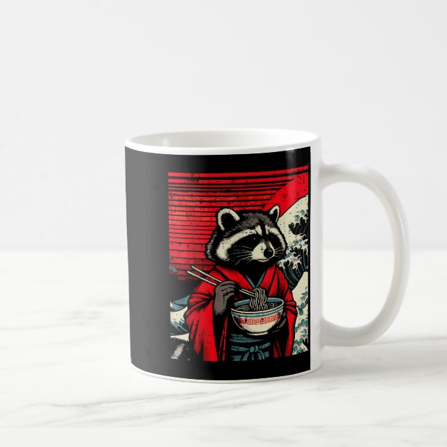 Racoon Kimono Eating Ramen Japanese Food Art Men  Coffee Mug (Right)