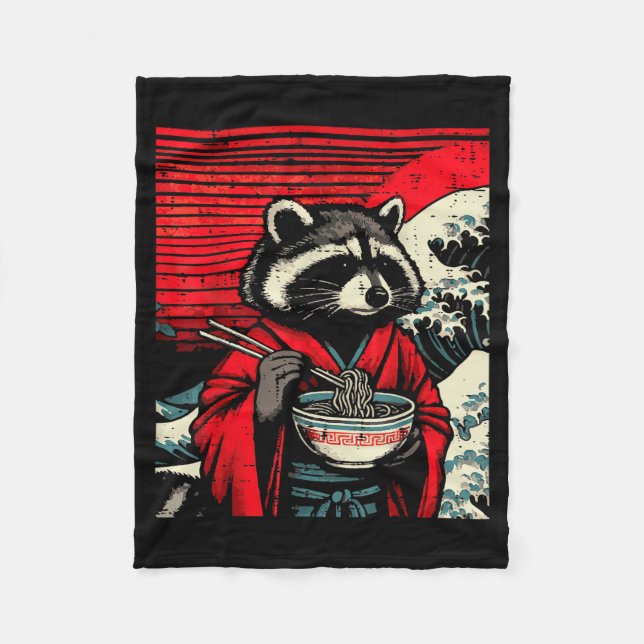 Racoon Kimono Eating Ramen Japanese Food Art Men  Fleece Blanket (Front)