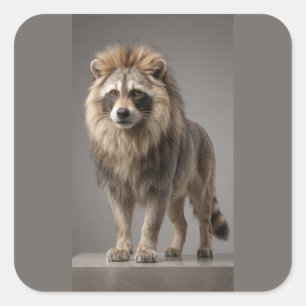 Racoon Lion Hybrid – Wild Woodland Majesty Square Sticker