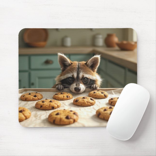 Racoon Looking At Chocolate Chip Cookies Mouse Pad (With Mouse)
