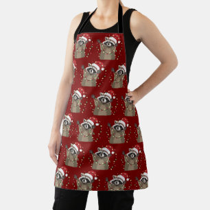 Racoon Lover Christmas Lights Animal Santa Hat Apron