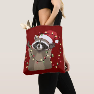 Racoon Lover Christmas Lights Animal Santa Hat  Tote Bag