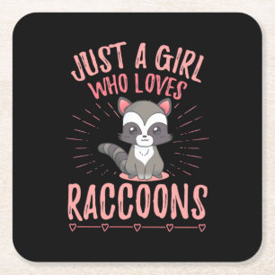 Racoon Lover Just A Girl Who Loves Racoon Square Paper Coaster