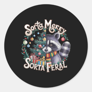 Racoon Lovers Christmas Tree Sorta Merry Sorta Fe Classic Round Sticker
