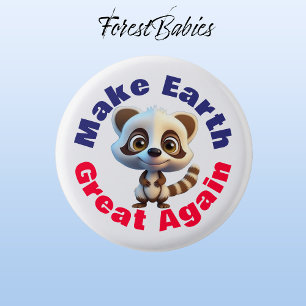 Racoon, Make Earth Great Again Cute Environmental 3 Cm Round Badge