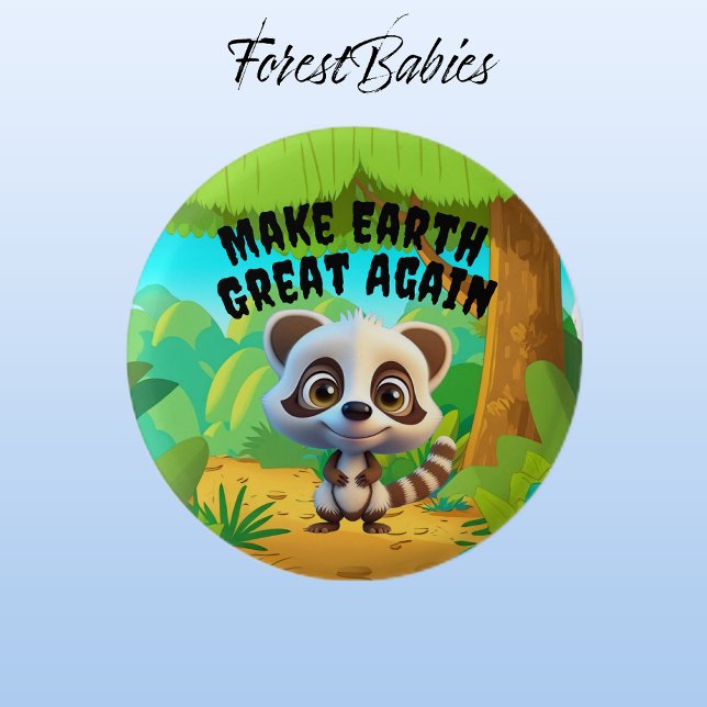 Racoon, Make Earth Great Again, Environmental 3 Cm Round Badge (Raccoon 🌲 ForestBabies Button)