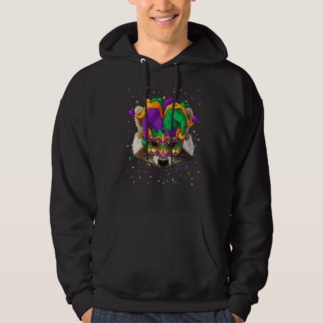 Racoon Mardi Gras Animal Face Carnival Jester Fes Hoodie (Front)