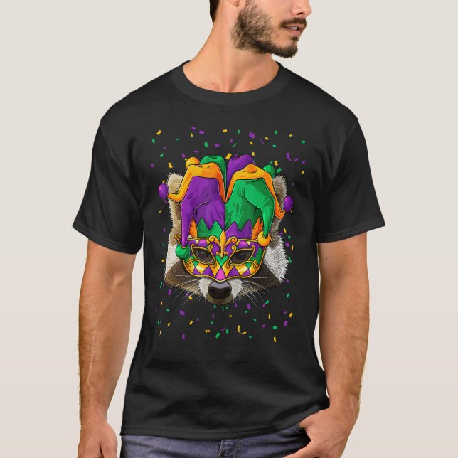 Racoon Mardi Gras Animal Face Carnival Jester Fes T-Shirt (Front)