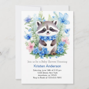 Racoon Meadow Magic Blue Boy Baby Shower Invitation