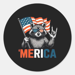Racoon Merica American Flag Patriotic 4th Of July Classic Round Sticker
