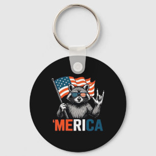 Racoon Merica American Flag Patriotic 4th Of July Key Ring