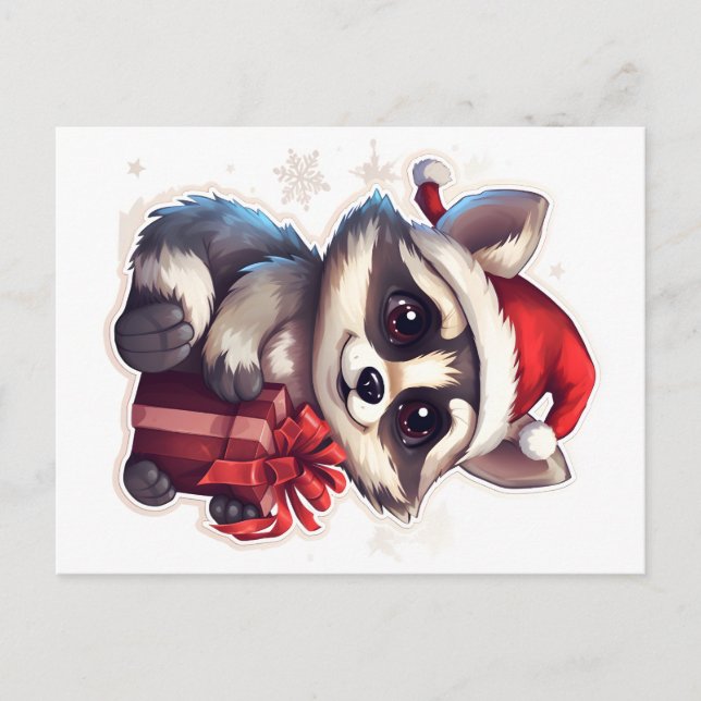 Racoon  Merry Christmas and Happy New Year Holiday Postcard (Front)