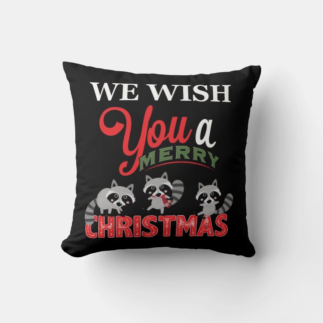 Racoon Merry Christmas Cushion (Front)