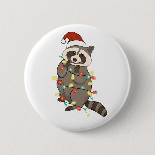 Racoon Merry Christmas Lights Santa Hat Xmas Snow 6 Cm Round Badge