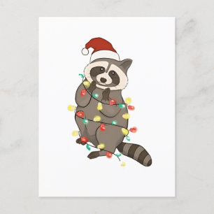 Racoon Merry Christmas Lights Santa Hat Xmas Snow Invitation Postcard