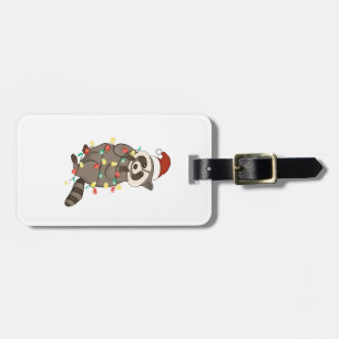Racoon Merry Christmas Lights Santa Hat Xmas Snow Luggage Tag