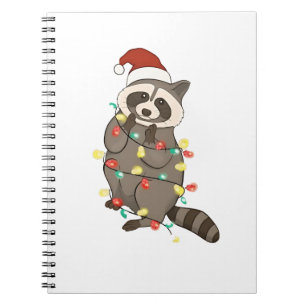 Racoon Merry Christmas Lights Santa Hat Xmas Snow Notebook