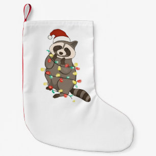 Racoon Merry Christmas Lights Santa Hat Xmas Snow Small Christmas Stocking