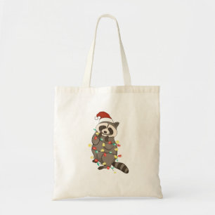 Racoon Merry Christmas Lights Santa Hat Xmas Snow Tote Bag