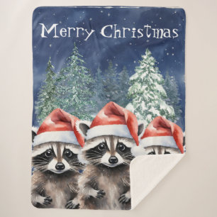 Racoon Merry Christmas Sherpa Blanket