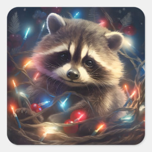 Racoon Merry Christmas Square Sticker