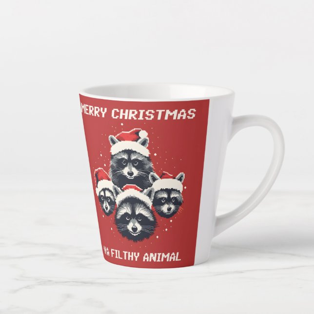 Racoon Merry Christmas Ya filthy animal Latte Mug (Right)