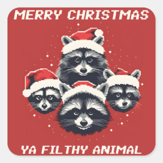 Racoon Merry Christmas ya filthy animal Square Sticker