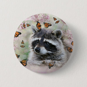 Racoon Monarch butterflies 6 Cm Round Badge