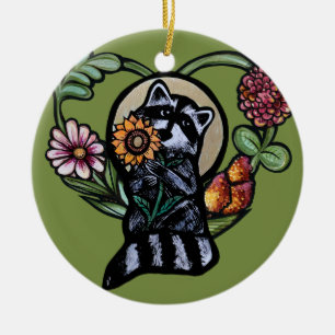 Racoon Nature lovers sunflower art                Ceramic Ornament