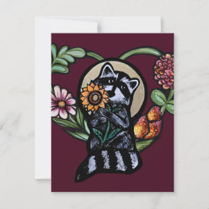 Racoon Nature lovers sunflower art Holiday Card