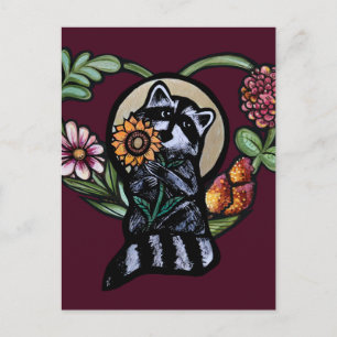 Racoon Nature lovers sunflower art                Postcard