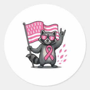 Racoon Nk Ribbon Breast Cancer Awareness Month Me Classic Round Sticker