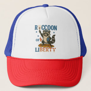 Racoon of Liberty Funny Patriotic Animal Firewo Trucker Hat