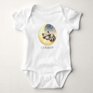 Racoon on a Moon! Adorable Funny Cute Custom Name Baby Bodysuit