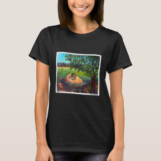 Racoon On The Lake Trash Panda Wildlife Painting T-Shirt