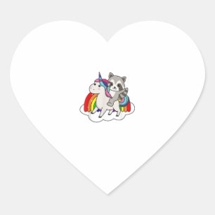 Racoon On Unicorn Rainbow Animals Sweet Unicorns  Heart Sticker