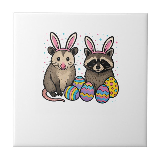 Racoon Opossum Easter T-Shirt_1 Ceramic Tile (Front)